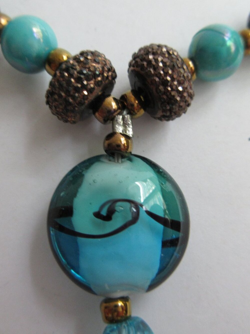 Blue Glass Bead Rosary Necklace Catholic Holy Rhinestone Cross Crucifix - Picture 3 of 8